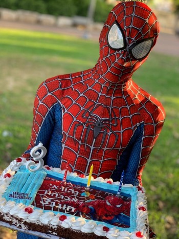 ספיידרמן מביא את העוגה ביום הולדת גיבורי העל